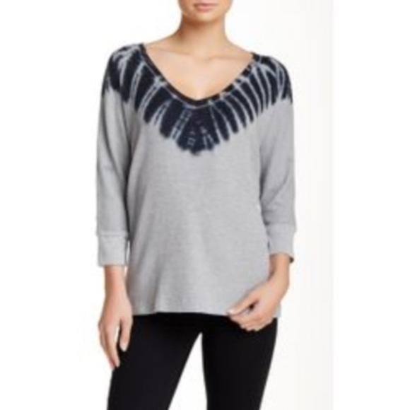 Splendid Dolman Waffle Knit Navy Tie Dye VNeck - Picture 2 of 14